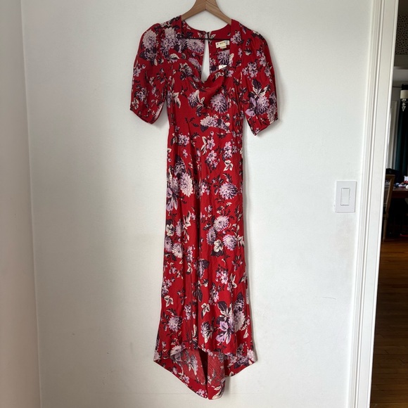 NEW‎ Anthropologie Maeve Dress Puff Sleeve Red Floral Midi Dress Pockets 0 - Picture 2 of 14
